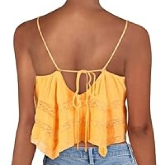 Free People Home Again Asymmetric Lace Trim Crop Top Orange NWT L - Picture 2 of 6